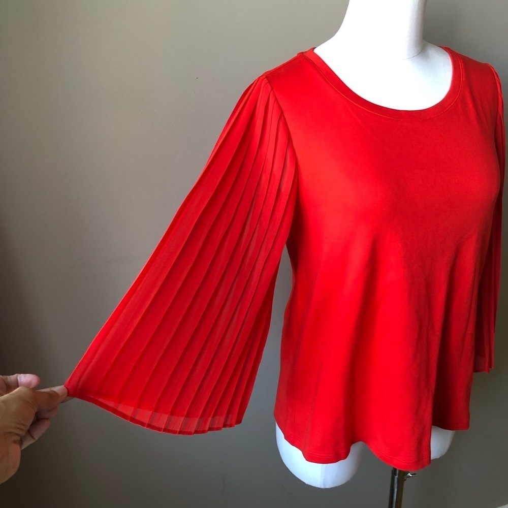 Jason Wu Red Cotton Pleated Chiffon Bell Sleeves XS